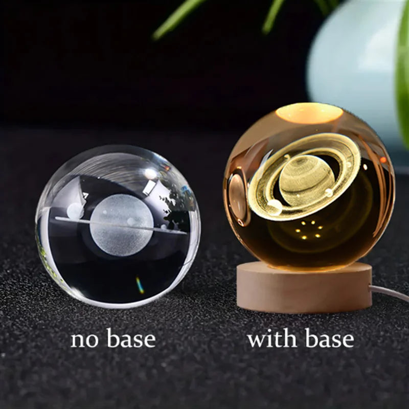 6Cm 3D Crystal Ball Crystal Planet Night Light Laser Engraved Solar System Globe Astronomy Birthday Gift Home Desktop Decoration