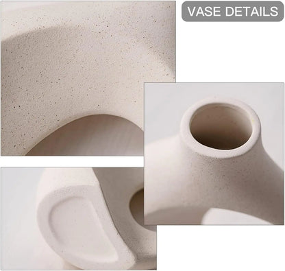 White Ceramic Vase Set of 2 for Modern Home Decor, Boho Donut Vases Nordic Minimalist Decorative Vase