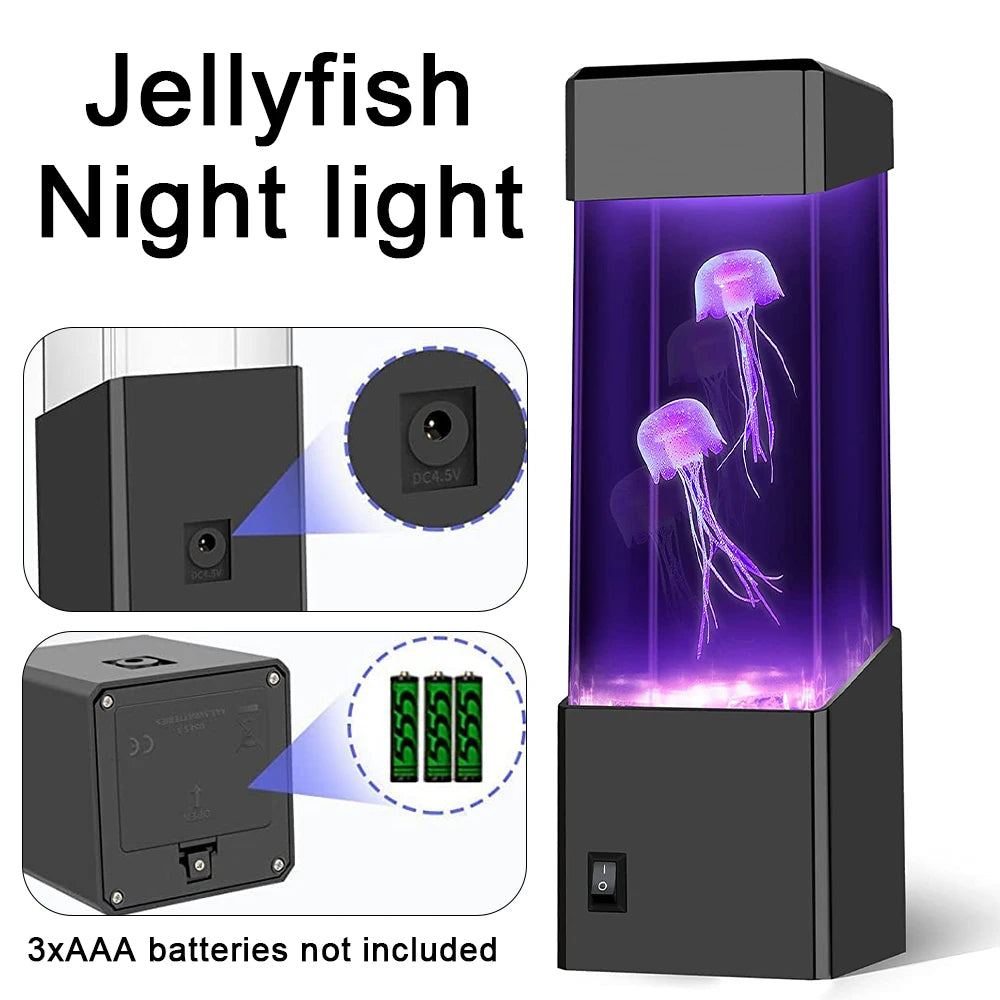 Led Jellyfish Tank Night Light Color Changing Table Lamp Aquarium Electric Mood Lava Lamp for Kids Children Gift Home Room Decor