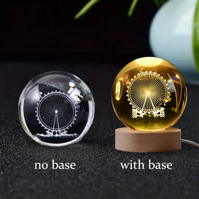 6Cm 3D Crystal Ball Crystal Planet Night Light Laser Engraved Solar System Globe Astronomy Birthday Gift Home Desktop Decoration