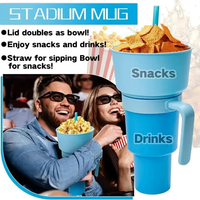 New 2 in 1 Creative Popcorn Snack Cup Integrated Beverage Cup with Handle Portable Beverage Cup Novel Design and Many Functions