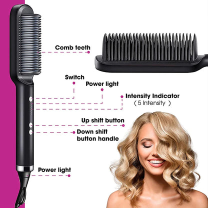 2-In-1 Portable Hair Straightener Electric Hair Straightening Comb PTC Multi-Function Mini Quick Hot Hair Straightener