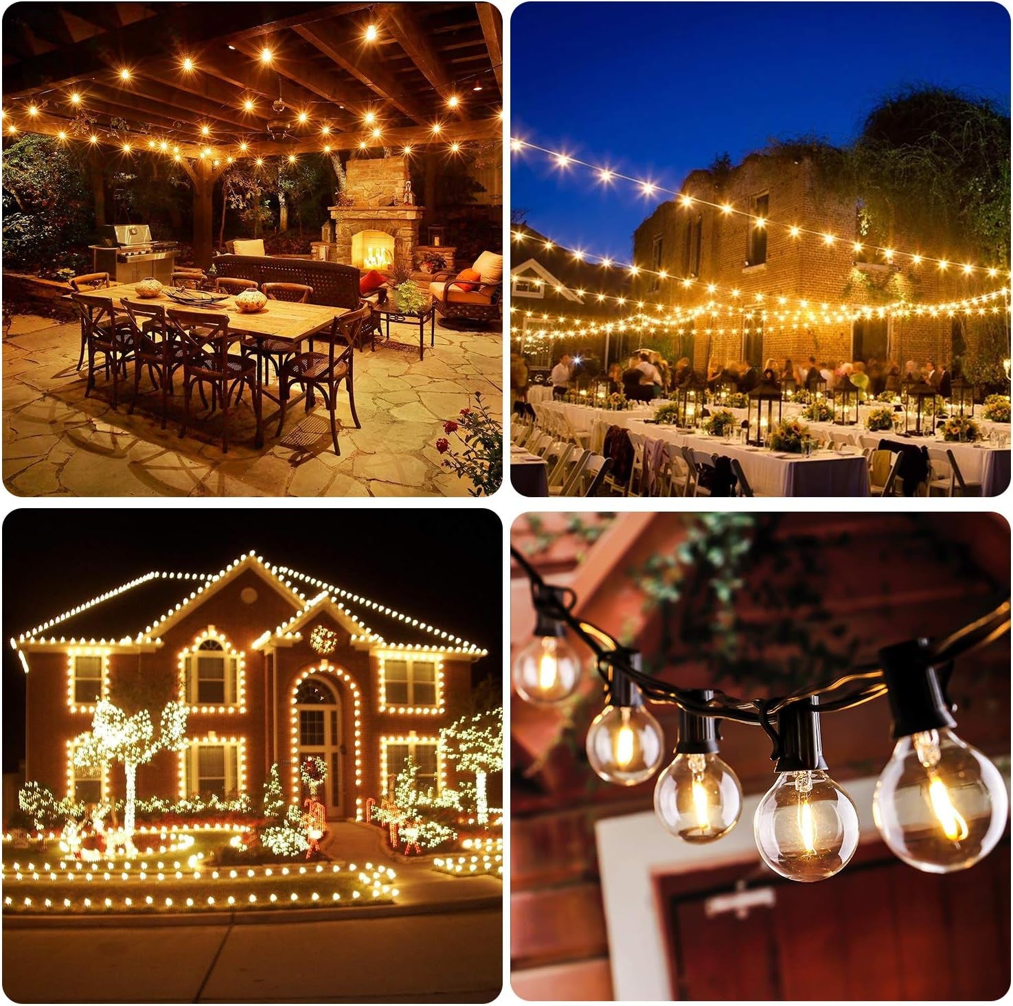 50FT LED G40 Globe String Lights, Shatterproof Outdoor Patio String Lights with 50+2 Dimmable Edison Bulbs, 50 Backyard Hanging Bistro Light Waterproof for Balcony Party Wedding Market Cafe