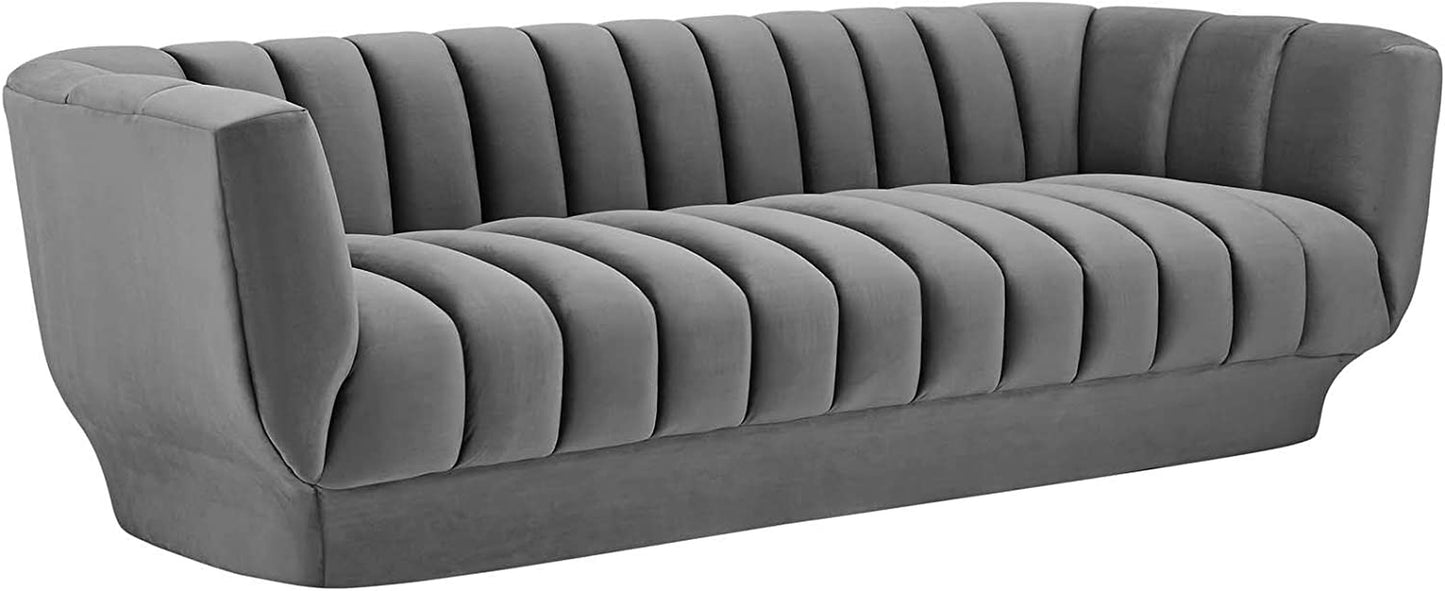 Entertain Vertical Channel Tufted Performance Velvet Sofa Couch in Gray