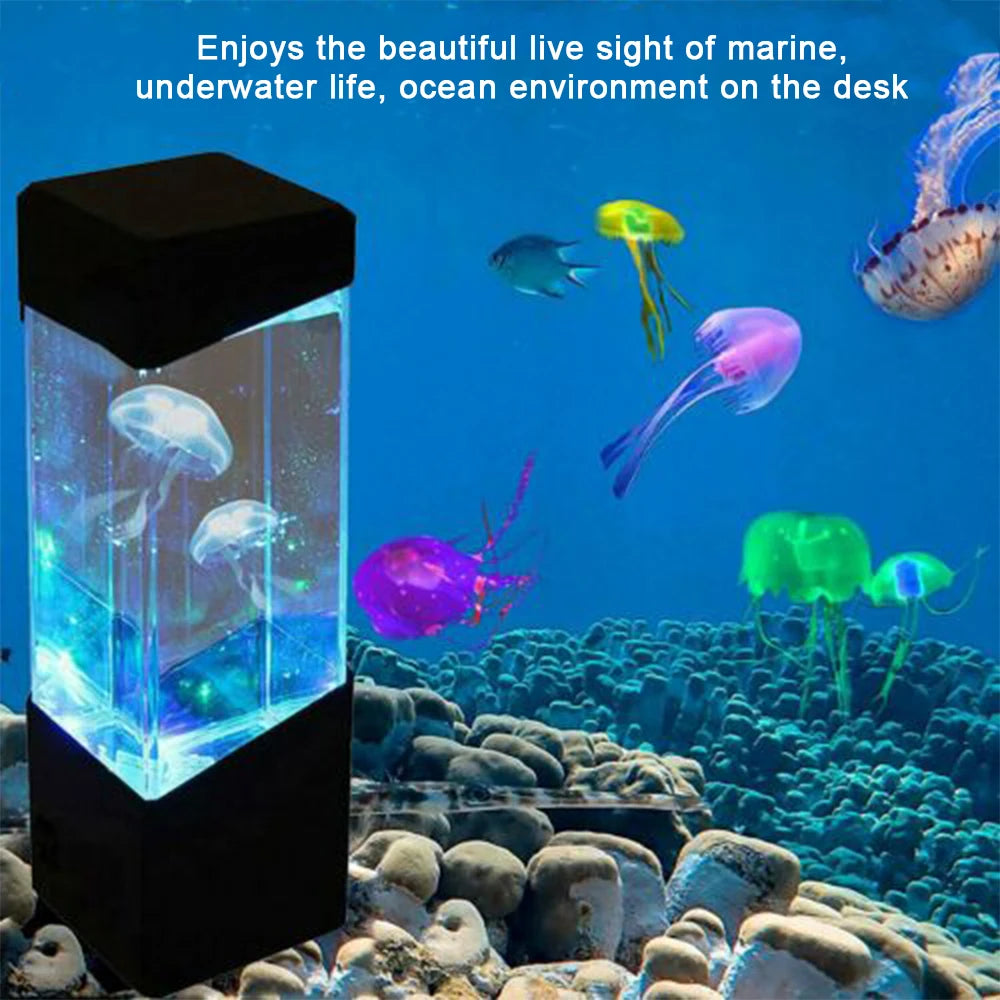 Led Jellyfish Tank Night Light Color Changing Table Lamp Aquarium Electric Mood Lava Lamp for Kids Children Gift Home Room Decor