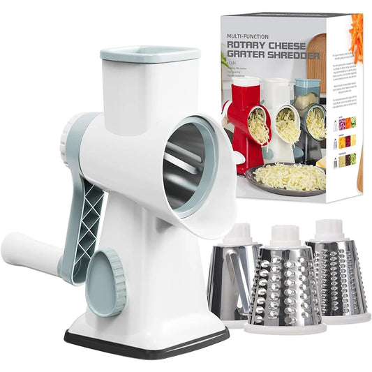 3 in 1 Rotary Cheese Grater Versatile Manual Vegetable Slicer Peanut Nuts Grinder Cheese Vegetable Shredder Clear JT242