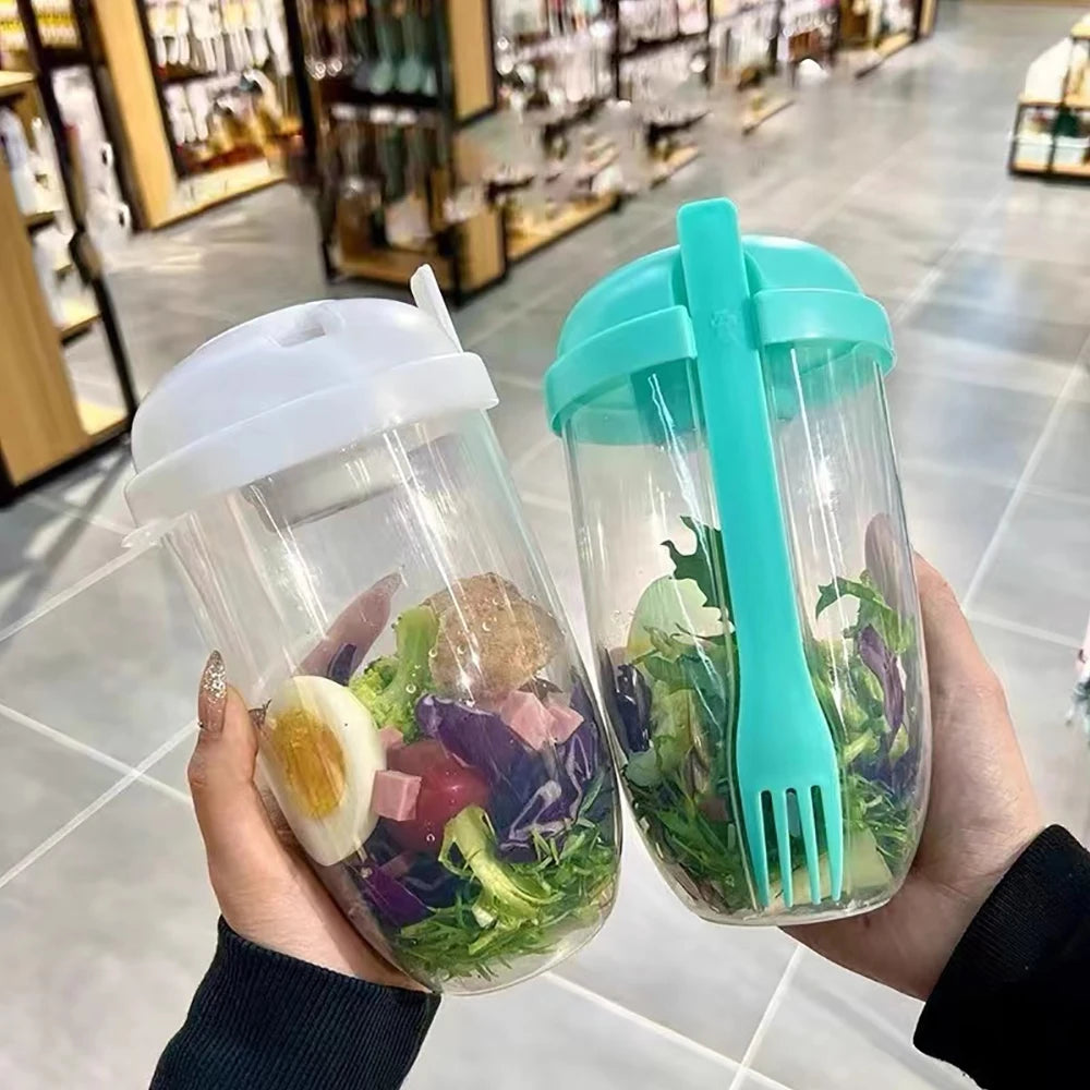 Portable Salad Cup Kids Breakfast Salad Bowl with Fork Plastic Diet Meal Shaker Cups Kitchen Food Lunch Box Bottles Mason Cup