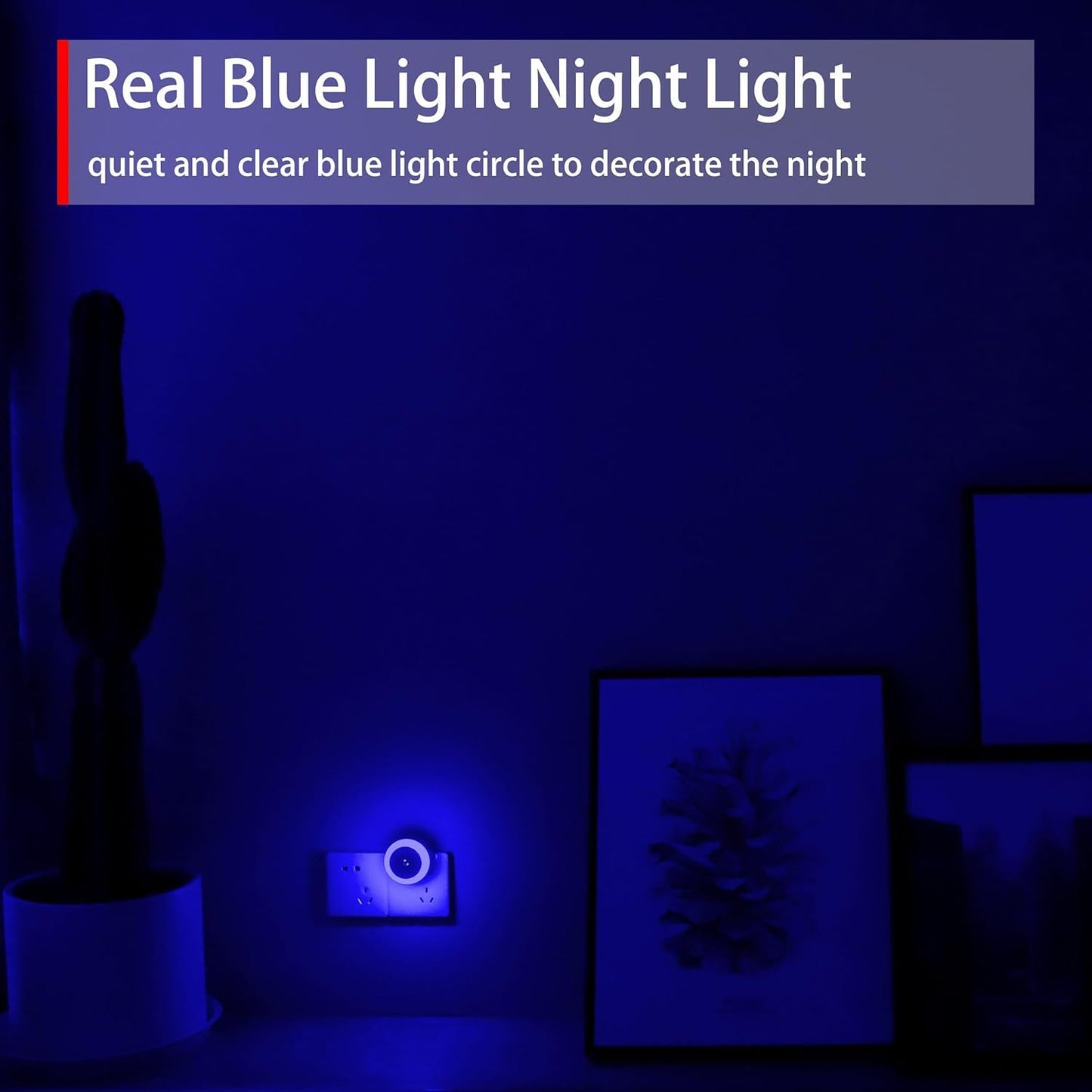 Blue Night Light Plug In, Plug-In Nightlight with Dusk to Dawn Sensor, Automatic on and Off, Energy Efficient, Soft Glow, 2 Pack