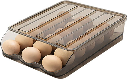 Large Capacity Auto Rolling Egg Holder for Refrigerator, Egg Fresh Storage Box for Fridge, Egg Storage Container Organizer Bin, Crystal Gray Plastic Storage Container (1 Layer)